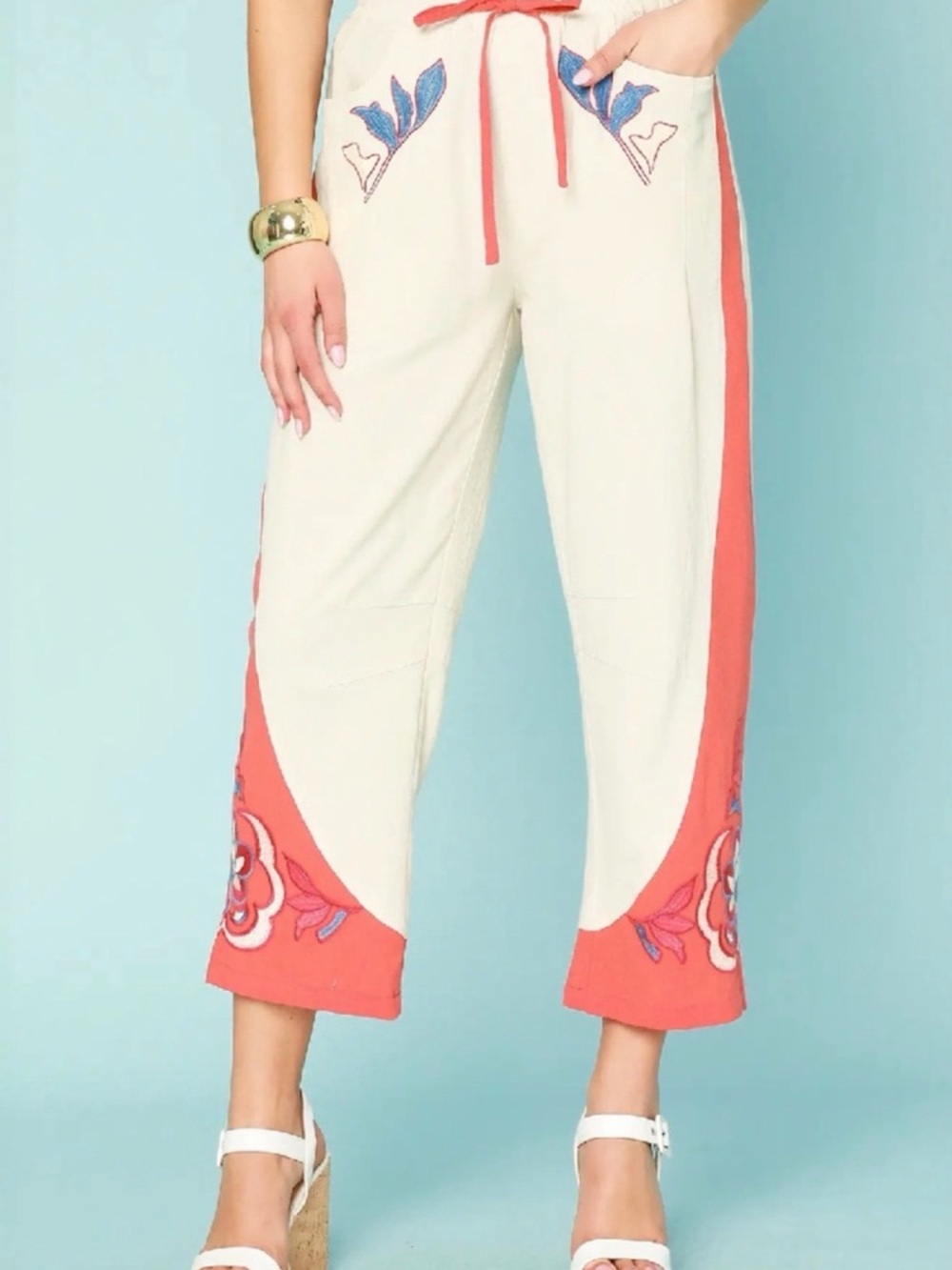 Umgee Embroidered Cropped Pants